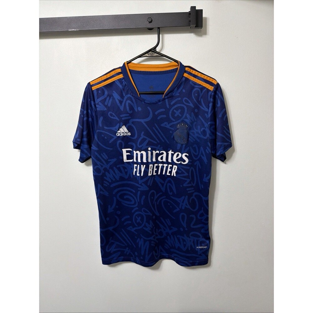 adidas Real Madrid Blue/Orange Soccer Jersey Mens M Emirates Fly Better LaLiga